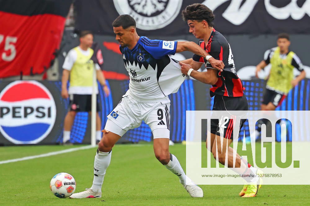 Frankfurt, Germany 02 May 2026 1 BL 2025 2026 Sp 32 Eintracht Frankfurt v Hamburger SV In picture from left in duel Robert Glatzel HSV v Can Uzun Frankfurt DFL regulations prohibit any use of photographs as image sequences and or quasi video Deutsche Bank Park Hessen