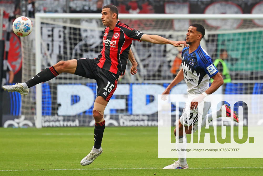 Frankfurt, Germany 02 May 2026 1 BL 2025 2026 Sp 32 Eintracht Frankfurt v Hamburger SV In picture from left in duel Ellyes Skhiri Frankfurt v Robert Glatzel HSV DFL regulations prohibit any use of photographs as image sequences and or quasi video Deutsche Bank Park Hessen