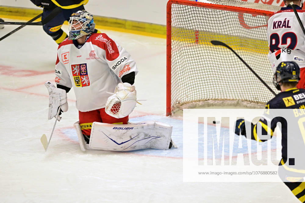 Czech Hockey Games, part of Euro Hockey tour series match Czech Republic vs. Sweden in Ceske Budejovice, May 2, 2026. Czech goalie Jiri Patera receives goal. (CTKxPhoto VaclavxPancer) CTKPhotoP2026050203420 CTKPhotoP2026050203420
