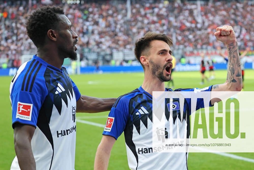 Frankfurt, Germany 02 May 2026 1 BL 2025 2026 Sp 32 Eintracht Frankfurt v Hamburger SV In the picture Goalscorer Fabio Vieira HSV is happy about his goal to lead 2 1 DFL regulations prohibit any use of photographs as image sequences and or quasi video Deutsche Bank Park Hessen