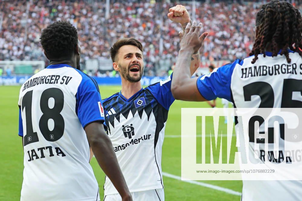Frankfurt, Germany 02 May 2026 1 BL 2025 2026 Sp 32 Eintracht Frankfurt v Hamburger SV In the picture Goalscorer Fabio Vieira HSV is happy about his goal to lead 2 1 DFL regulations prohibit any use of photographs as image sequences and or quasi video Deutsche Bank Park Hessen