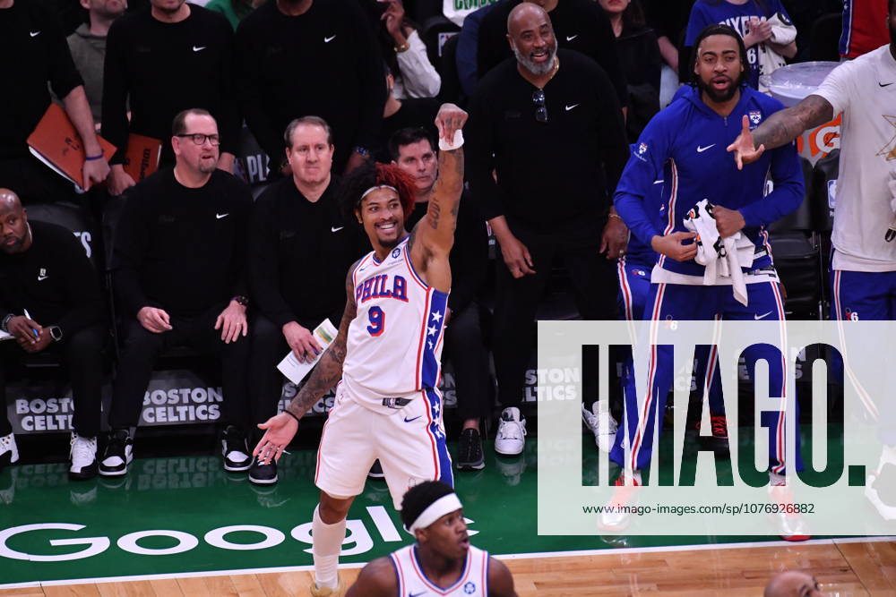 Boston Celtics v Philadelphia 76ers - NBA, Basketball Herren, USA Playoffs BOSTON, UNITED STATES - MAY 02: Kelly Oubre Jr. of Philadelphia smiles after taking a three point shot during a match between the Boston Celtics face the Philadelphia 76ers in Game Seven of their first-round playoff series at TD Garden in Boston, Massachusetts, on May 02, 2026. Joseph Prezioso Anadolu Massachusetts United States. Editorial use only. Please get in touch for any other usage.