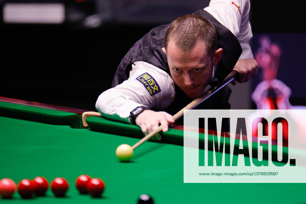 Mark Allen of Northern Ireland plays a shot in the Semifinal match against Wu Yize of China on day 15 of Halo World Championship, WM, Weltmeisterschaft 2026 at Crucible Theatre on May 2, 2026 in Sheffield, England.