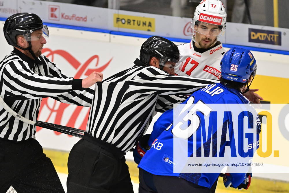 Czech Hockey Games, part of Euro Hockey tour series match Czech Republic vs. Switzerland in Ceske Budejovice, May 3, 2026. From right Czech Matyas Filip and Ken Jager of Switzerland. (CTKxPhoto VaclavxPancer) CTKPhotoP2026050304416 CTKPhotoP2026050304416