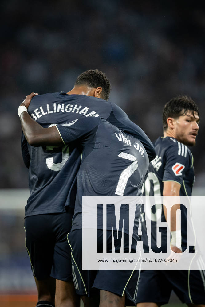 Vinicius Jr. (Real Madrid CF) and Jude Bellingham (Real Madrid CF) are seen in action during a La Liga EA Sports match between RCD Espanyol and Real Madrid CF at RCDE Stadium in Barcelona, , Spain, on May 03 2026. Photo by Felipe Mondino