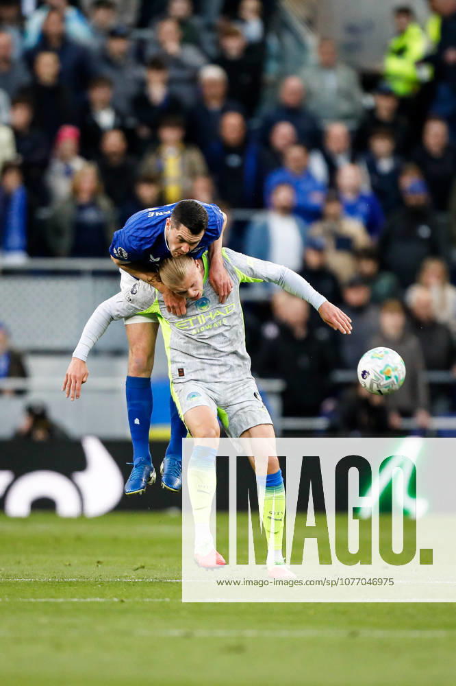 Everton v Manchester City Premier League Michael Keane of Everton and Erling Haaland of Manchester City jump for the ball during the Premier League match at the Hill Dickinson Stadium, Liverpool 04 05 2026 UK Newspapers OUT