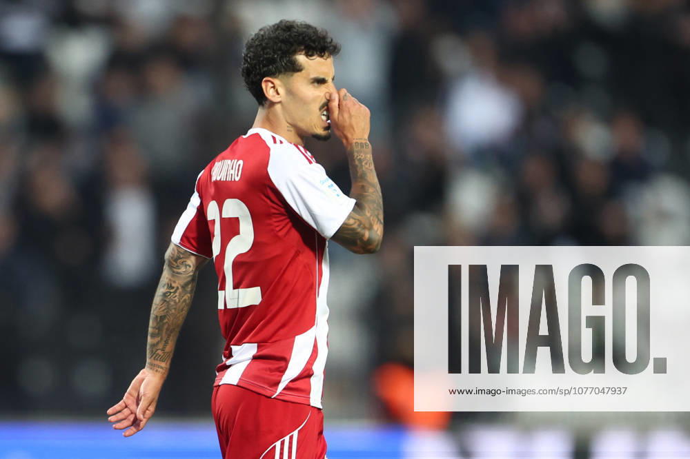 PAOK v Olympiakos - Superleague Olympiacos player Chiquinho reacts during the PAOK-Olympiacos match for the 3rd round of the Superleague Playoffs at Toumba Stadium in Thessaloniki, Greece, on May 3, 2026. Thessaloniki Greece