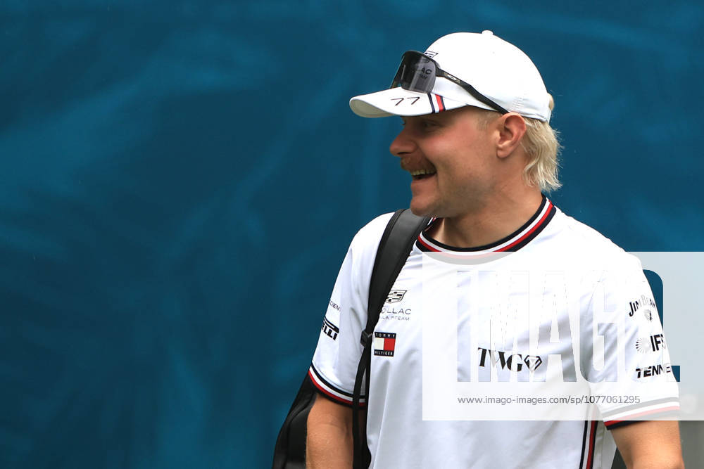 MIAMI GARDENS, FL - MAY 03: Cadillac-Ferrari driver Valtteri Bottas 77 walks in the paddock area prior to the running of the F1 Miami Grand Prix on May 03, 2026 at Miami International Autodrome in Miami Gardens, FL.(Photo by Jeff Robinson Icon Sportswire) AUTO: MAY 03 F1 Miami Grand Prix Icon050326120361