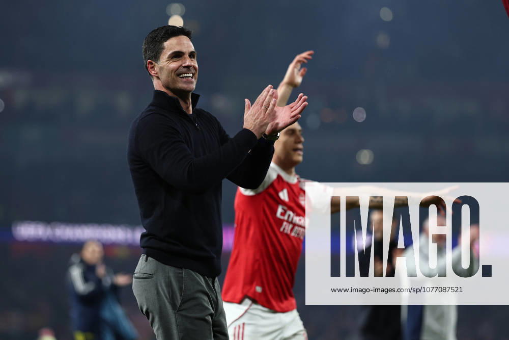 London, England, 5th May 2026. Mikel Arteta manager of Arsenal celebrates after the Arsenal vs Atletico Madrid UEFA Champions League match at the Emirates Stadium, London. Picture credit should read: David Klein Sportimage . SPI_155_DK_Arsenal_Athletico_Madrid SPI-4781-0155