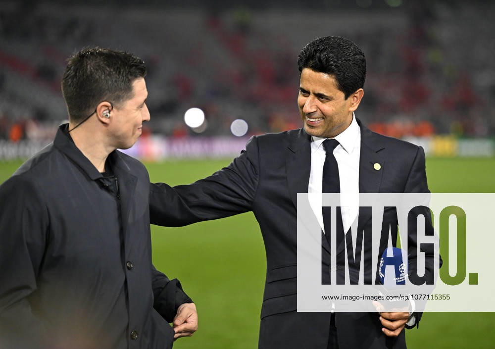 Football UEFA Championsleague 2025 2026 semi-final second leg, FC Bayern Munich Paris St Germain, at Allianz Arena Munich, Nasser Ghanim Al Khelaifi re, Paris DFL and DFB regulations prohibit any use of photographs as image sequences and or quasi video