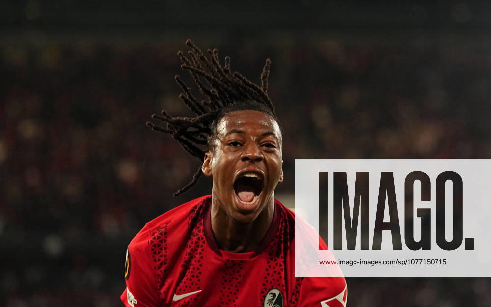 Johan Manzambi SC Freiburg celebrate during Freiburg and Braga, UEFA Europa League Semi final, Europa Park Stadion, Freiburg, Germany on May 7, 2026 Thor Wegner DeFodi Images Photo by DeFodi Images