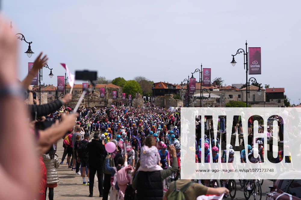 The pack rides cycles during Stage 1 of the Giro dItalia, from Nessebar to Burgas, Bulgaria, Friday