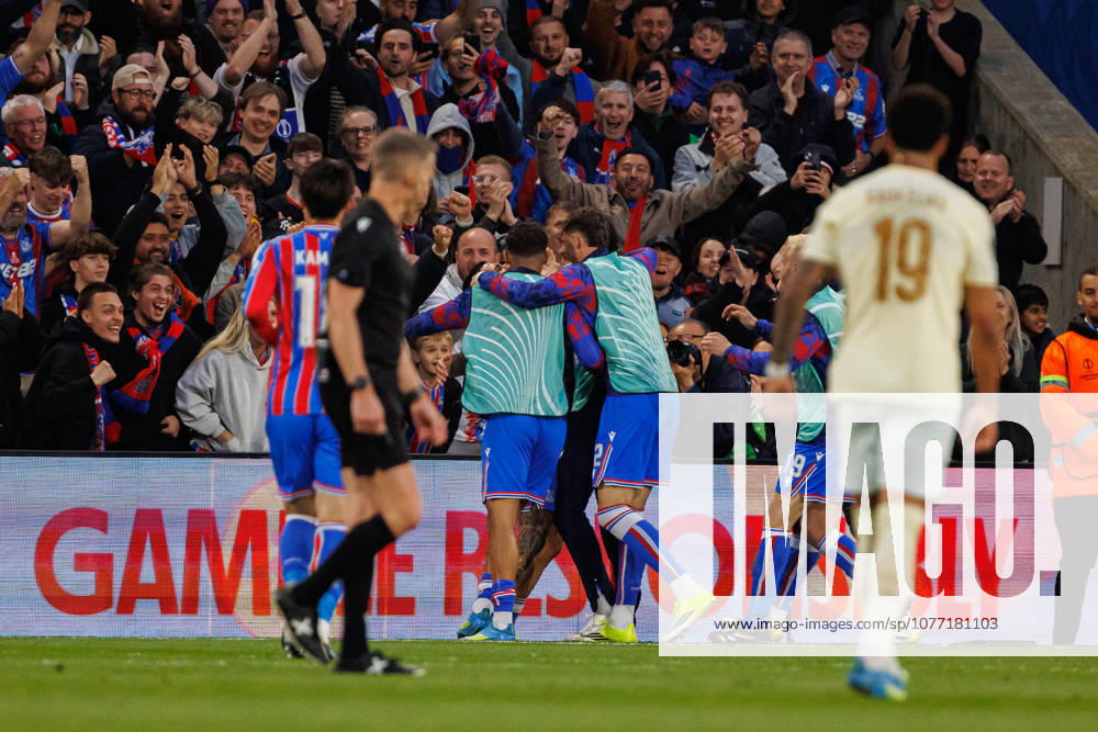 Players of Crystal Palace seen celebrating after goal during UEFA Conference League 25 26 Semi Final 2nd leg match between teams of Crystal Palace and Shakhtar Donetsk (Ernest Kolodziej Ball Raw Images) London Selhurst Park England