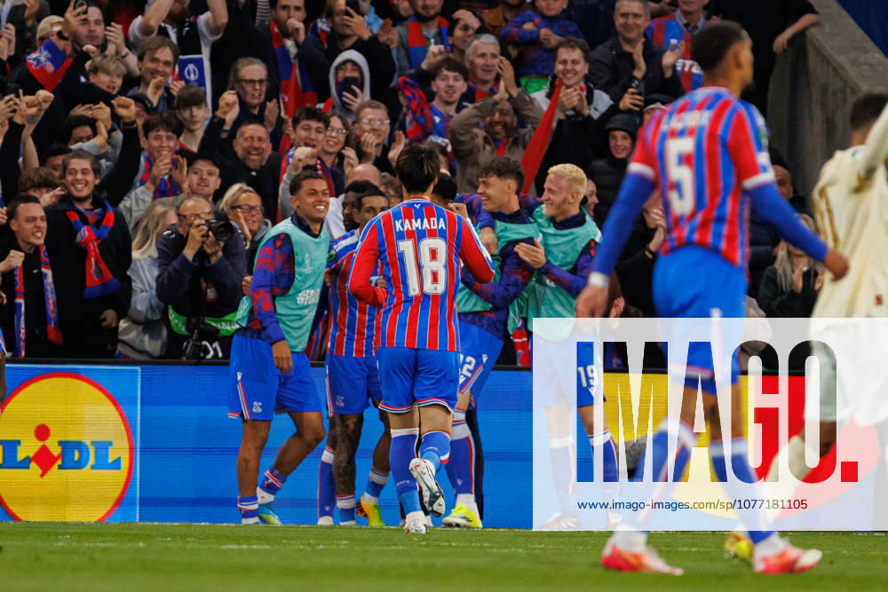 Players of Crystal Palace seen celebrating after goal during UEFA Conference League 25 26 Semi Final 2nd leg match between teams of Crystal Palace and Shakhtar Donetsk (Ernest Kolodziej Ball Raw Images) London Selhurst Park England