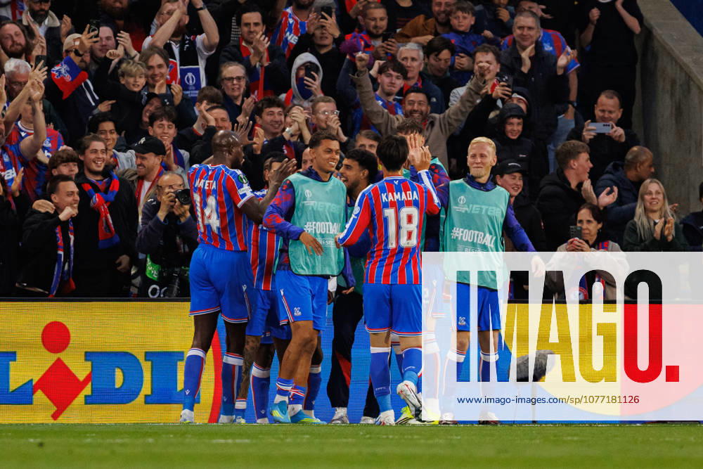 Players of Crystal Palace seen celebrating after goal during UEFA Conference League 25 26 Semi Final 2nd leg match between teams of Crystal Palace and Shakhtar Donetsk (Ernest Kolodziej Ball Raw Images) London Selhurst Park England