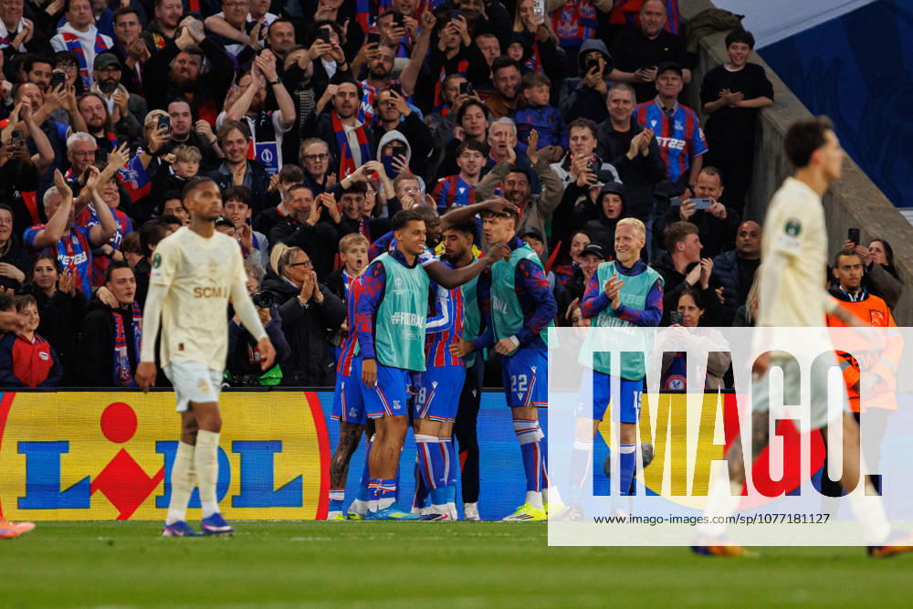 Players of Crystal Palace seen celebrating after goal during UEFA Conference League 25 26 Semi Final 2nd leg match between teams of Crystal Palace and Shakhtar Donetsk (Ernest Kolodziej Ball Raw Images) London Selhurst Park England