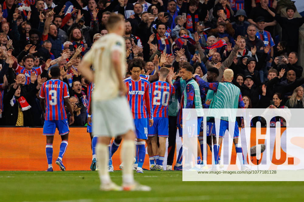 Players of Crystal Palace seen celebrating after goal during UEFA Conference League 25 26 Semi Final 2nd leg match between teams of Crystal Palace and Shakhtar Donetsk (Ernest Kolodziej Ball Raw Images) London Selhurst Park England