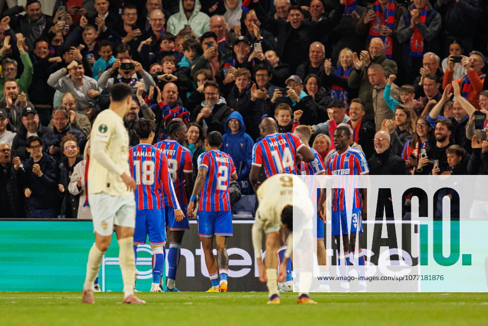 Players of Crystal Palace seen celebrating after goal during UEFA Conference League 25 26 Semi Final 2nd leg match between teams of Crystal Palace and Shakhtar Donetsk (Ernest Kolodziej Ball Raw Images) London Selhurst Park England
