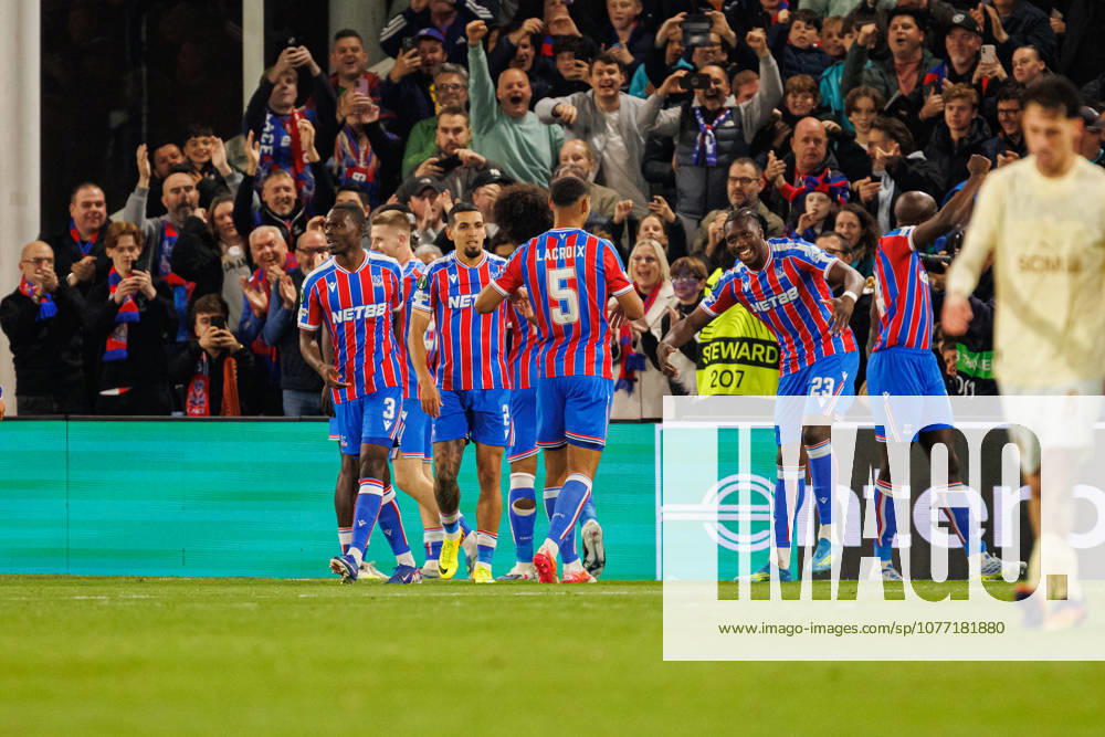 Players of Crystal Palace seen celebrating after goal during UEFA Conference League 25 26 Semi Final 2nd leg match between teams of Crystal Palace and Shakhtar Donetsk (Ernest Kolodziej Ball Raw Images) London Selhurst Park England