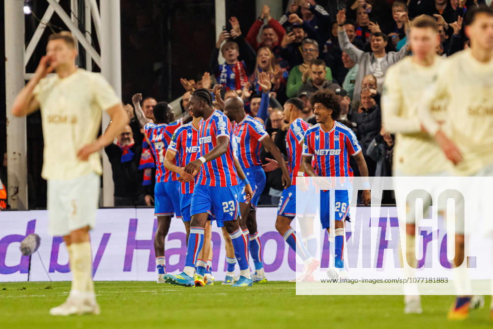 Players of Crystal Palace seen celebrating after goal during UEFA Conference League 25 26 Semi Final 2nd leg match between teams of Crystal Palace and Shakhtar Donetsk (Ernest Kolodziej Ball Raw Images) London Selhurst Park England