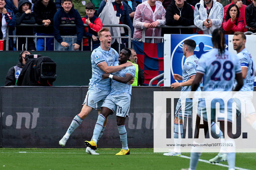 Udinese s Adam Buksa celebrates after scoring the goal for 0-1 during the Serie A soccer match between Cagliari Calcio and Udinese at the Unipol Domus in Cagliari, Sardinia - Saturday 9th May. - Soccer