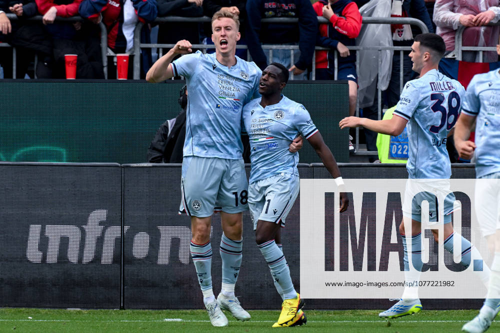 Udinese s Adam Buksa celebrates after scoring the goal for 0-1 during the Serie A soccer match between Cagliari Calcio and Udinese at the Unipol Domus in Cagliari, Sardinia - Saturday 9th May. - Soccer