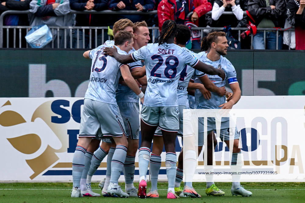 Udinese s Adam Buksa celebrates after scoring the goal for 0-1 during the Serie A soccer match between Cagliari Calcio and Udinese at the Unipol Domus in Cagliari, Sardinia - Saturday 9th May. - Soccer