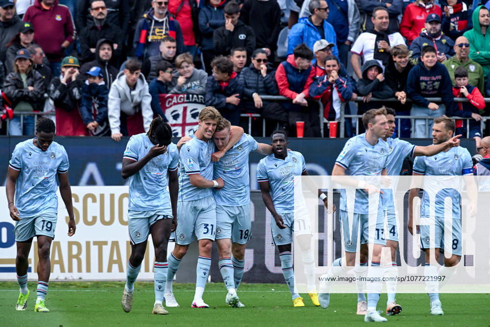 Udinese s Adam Buksa celebrates after scoring the goal for 0-1 during the Serie A soccer match between Cagliari Calcio and Udinese at the Unipol Domus in Cagliari, Sardinia - Saturday 9th May. - Soccer