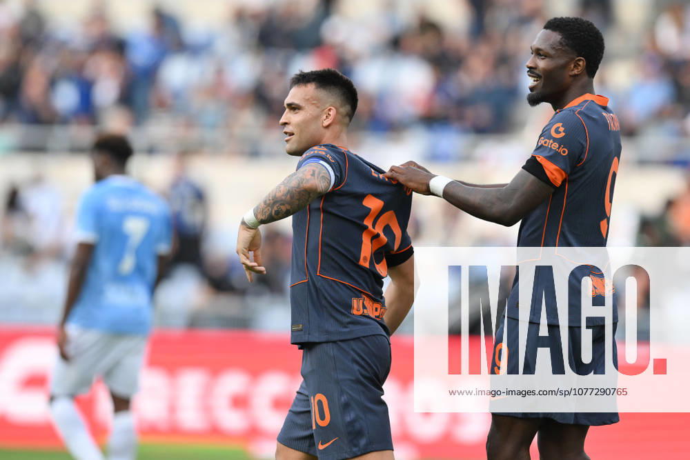 IPA84541612 - Lautaro Martinez of FC Inter and Marcus Thuram of FC Inter celebrate after the 0-2 goal during the match of 38th day of the Serie A Championship between S.S. Lazio and F.C. Inter at the Olimpico Stadium on May 9, 2026 in Rome, Italy. during SS Lazio vs Inter - FC Internazionale, Italian soccer Serie A match in Rome, Italy, May 09 2026