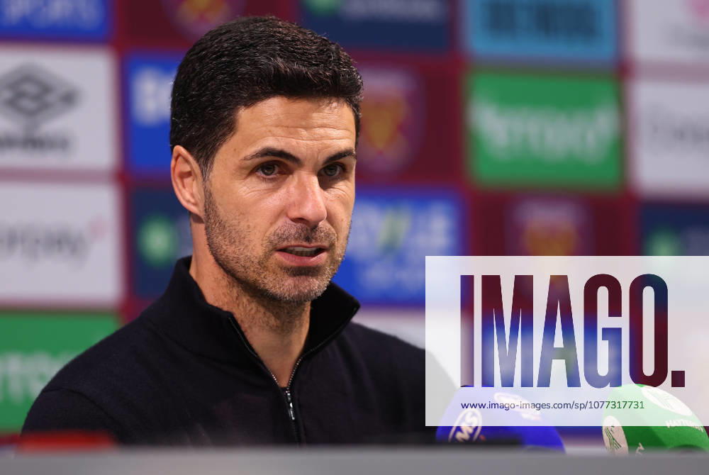 London, England, 10th May 2026. Mikel Arteta, Manager of Arsenal talks in a press conference, PK, Pressekonferenz after the West Ham United vs Arsenal Premier League match at the London Stadium, London. Picture credit should read: Paul Terry Sportimage . SPI_088_PT_West_Ham_Arsenal SPI-4793-0088