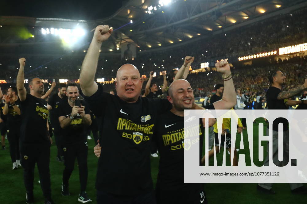 SuperLeague Greece Playoffs AEK FC vs Panathinaikos - Players of AEK FC celebrate the winning of the Championship right after the SuperLeague Play-Offs soccer match between AEK FC vs Panathinaikos that they won by 1-0 in Athens, Greece, 10 May 2026. IMAGO ONE INCH PRODUCTIONS PIRAEUS Greece