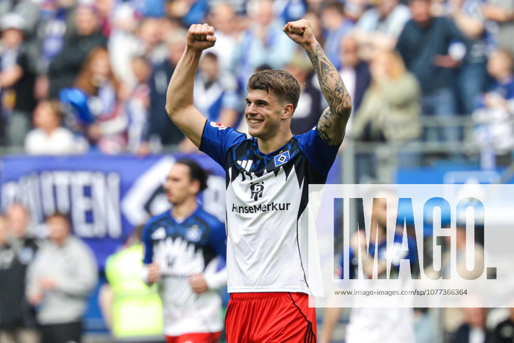 2026 05 10 Football 1 Bundesliga Hamburger Sportverein SC Freiburg v l Luka Vuskovic Hamburger SV , 44 cheers, cheers after his goal DFL regulations prohibit any use of photographs as image sequences and or quasi video