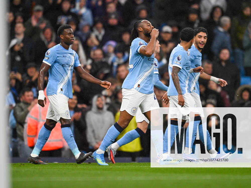 Manchester City v Crystal Palace Premier League Antoine Semenyo of Manchester City celebrates after scoring his teams first goal during the Premier League match at the Etihad Stadium, Manchester 13 05 2026 UK Newspapers OUT