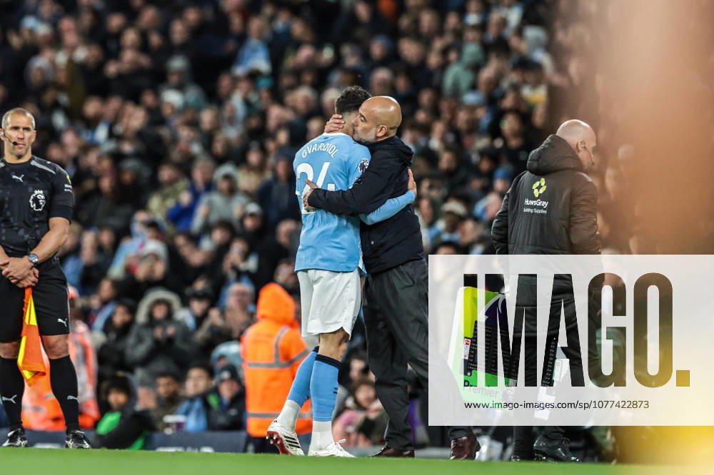 Premier League: Manchester City v Crystal Palace Josko Gvardiol of Manchester City embraces Josep Guardiola manager of Manchester City as he is substituted off during the Premier League match Manchester City vs Crystal Palace at Etihad Stadium, Manchester, United Kingdom on 13 May 2026 (Photo by Mark Cosgrove News Images) Manchester Etihad Stadium Greater Manchester United, ManU Kingdom