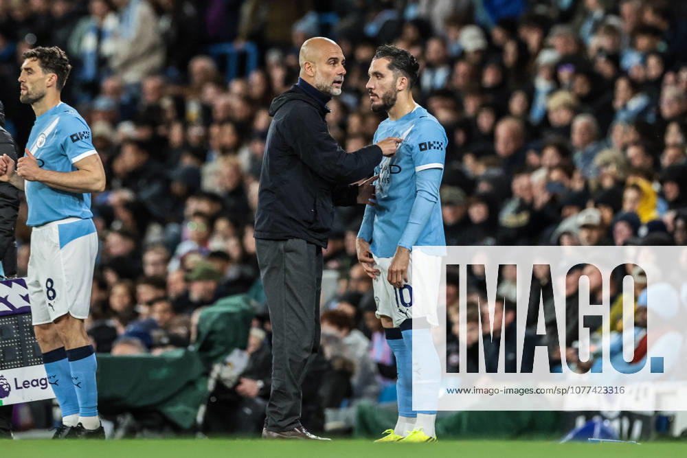 Premier League: Manchester City v Crystal Palace Josep Guardiola manager of Manchester City gives instructions to Rayan Cherki of Manchester City as he is substituted on during the Premier League match Manchester City vs Crystal Palace at Etihad Stadium, Manchester, United Kingdom on 13 May 2026 (Photo by Mark Cosgrove News Images) Manchester Etihad Stadium Greater Manchester United, ManU Kingdom