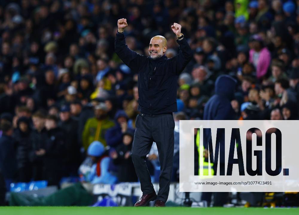 Manchester City manager Pep Guardiola celebrates their teams goal 3-0 Manchester City v Crystal Palace, Premier League, Football, Etihad Stadium, Manchester , UK - 13 May 2026Manchester Etihad Stadium United Kingdom