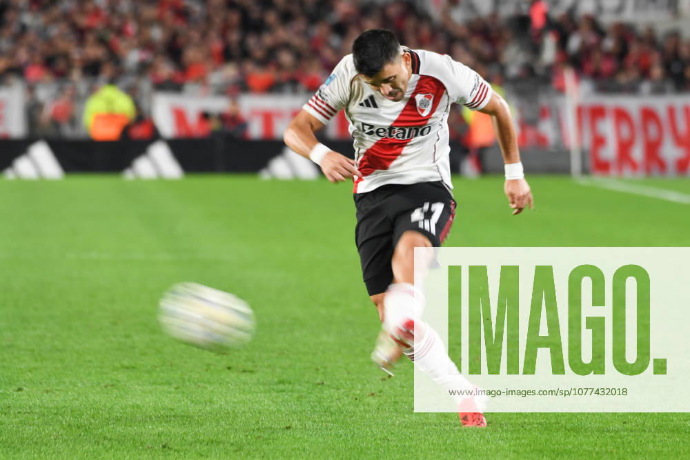 River Plate v Gimnasia y Esgrima La Plata - Torneo Apertura 2026 Marcos Acuna of River Plate strikes the ball during the 2026 League Cup playoff match between River Plate and Gimnasia y Esgrima de La Plata at the Monumental Stadium on May 13, 2026. Acuna later leaves the game due to injury. Buenos Aires Argentina