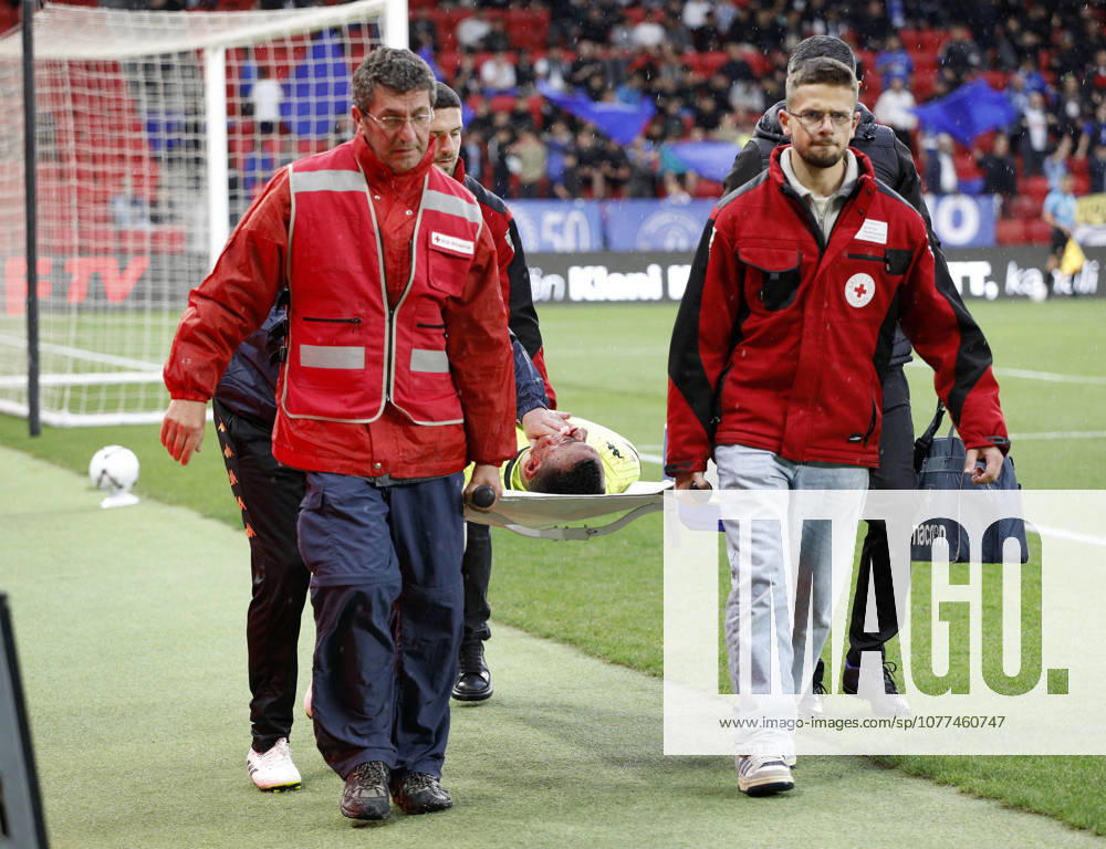 Final of the Albanian Cup Football Match KF Egnatia vs Dinamo City in Tirana, Albania. Dinamo s goalkeeper Aldo Teqja leaves the pitch after a heavy injury to his face during the final football match of the Albanian Cup KF Egnatia vs Dinamo City, played at Air Albania Stadium in Tirana, Albania, on May 13, 2026. Dinamo City wins the Albanian Cup for the second year in a row after beating Egnatia 3-2 in the final. Light Studio Agency Malton Dibra Tirana Albania