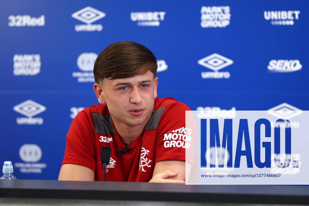 Mikey Moore during a press conference, PK, Pressekonferenz ahead of tomorrow s William Hill Scottish Premiership match against Falkirk. Rangers Press Conference - The Rangers Training Centre, Glasgow, Lanarkshire, Scotland, UK - 15 May 2026Glasgow The Rangers Training Centre Lanarkshire United Kingdom