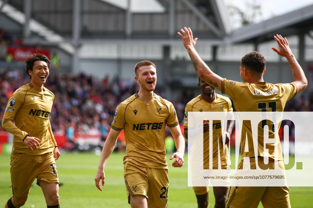 Premier League: Brentford v Crystal Palace LONDON, UK - 17th May 2026: Adam Wharton of Crystal Palace celebrates with team mates after scoring his side s second goal during the Premier League match between Brentford FC and Crystal Palace FC at Gtech Community Stadium London Gtech Community Stadium England United Kingdom