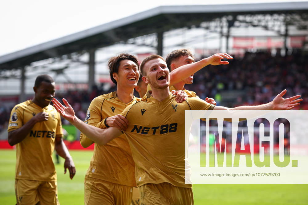 Premier League: Brentford v Crystal Palace LONDON, UK - 17th May 2026: Adam Wharton of Crystal Palace celebrates with team mates after scoring his side s second goal during the Premier League match between Brentford FC and Crystal Palace FC at Gtech Community Stadium London Gtech Community Stadium England United Kingdom