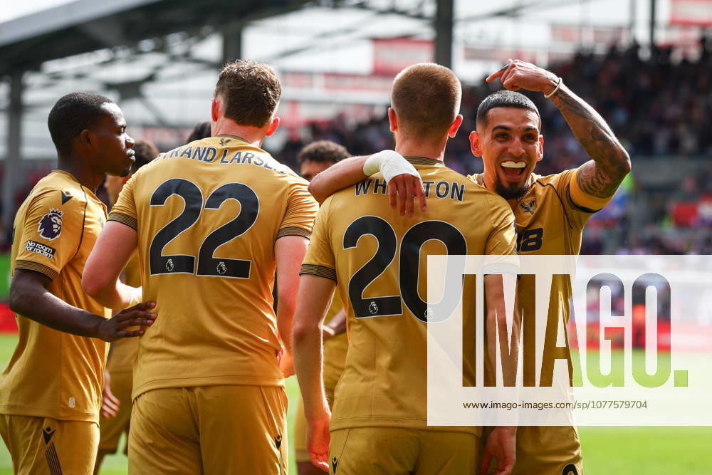 Premier League: Brentford v Crystal Palace LONDON, UK - 17th May 2026: Adam Wharton of Crystal Palace celebrates with team mates after scoring his side s second goal during the Premier League match between Brentford FC and Crystal Palace FC at Gtech Community Stadium London Gtech Community Stadium England United Kingdom