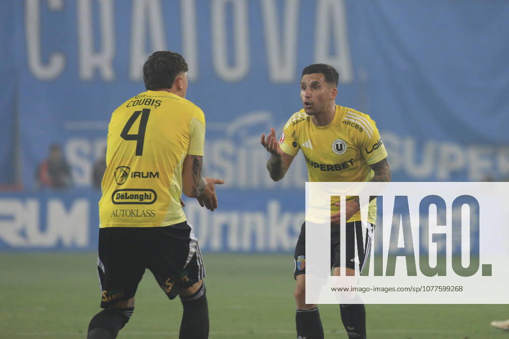 Craiova, Romania, Superliga Season 2025-2026, Play-Off, Stage 9, Universitatea Craiova vs FC Universitatea Cluj, Ion Oblemenco stadium, Craiova, Romania 94 Ovidiu Bic and 4 Andrei Coubis fight after recieving a goal