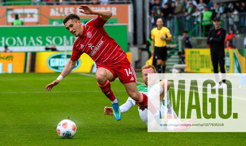 Soccer Season 2025 2026 2 Soccer Bundesliga 34 Matchday SpVgg Greuther Fürth Kleeblatt Fortuna Düsseldorf Sportfoto Zink MeZi DFL regulations prohibit any use of photographs as image sequences and or quasi video only for editorial use Sotiris Alexandropoulos 14, Fortuna Düsseldorf F95 Paul Will 13, SpVgg Greuther Fürth