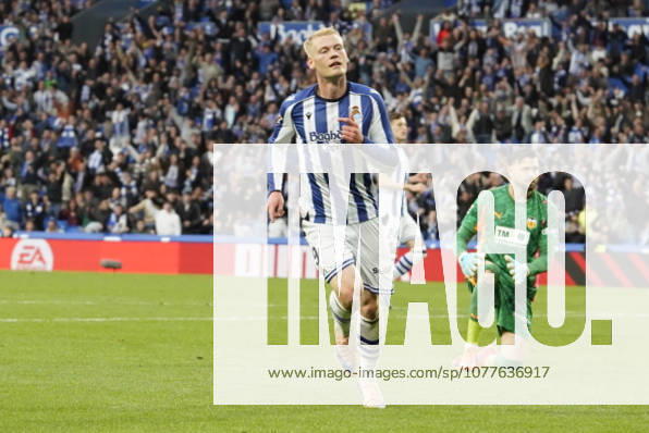 Orri Oskarsson of Real Sociedad seen during LaLiga EA Sports game between teams of Real Sociedad and Valencia CF (Mickael Ducint Ball Raw Images) San Sebastian Estadio Anoeta Spain