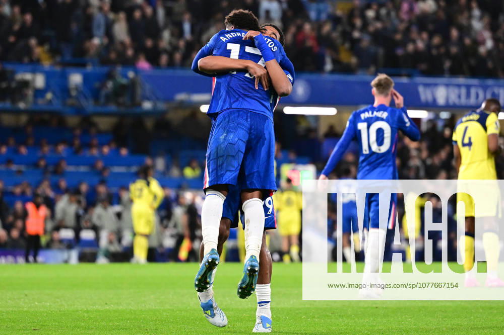 Chelsea v Tottenham Hotspur, Premier League GOAL Chelsea midfielder Andrey Santos (17) scores a goal and celebrates with Chelsea defender Wesley Fofana (29) 2-0 during the Premier League match between Chelsea and Tottenham Hotspur at Stamford Bridge, London, UK on 19 May 2026. London Stamford Bridge Greater London UK Editorial use only DataCo restrictions apply See www.football-dataco.com ,