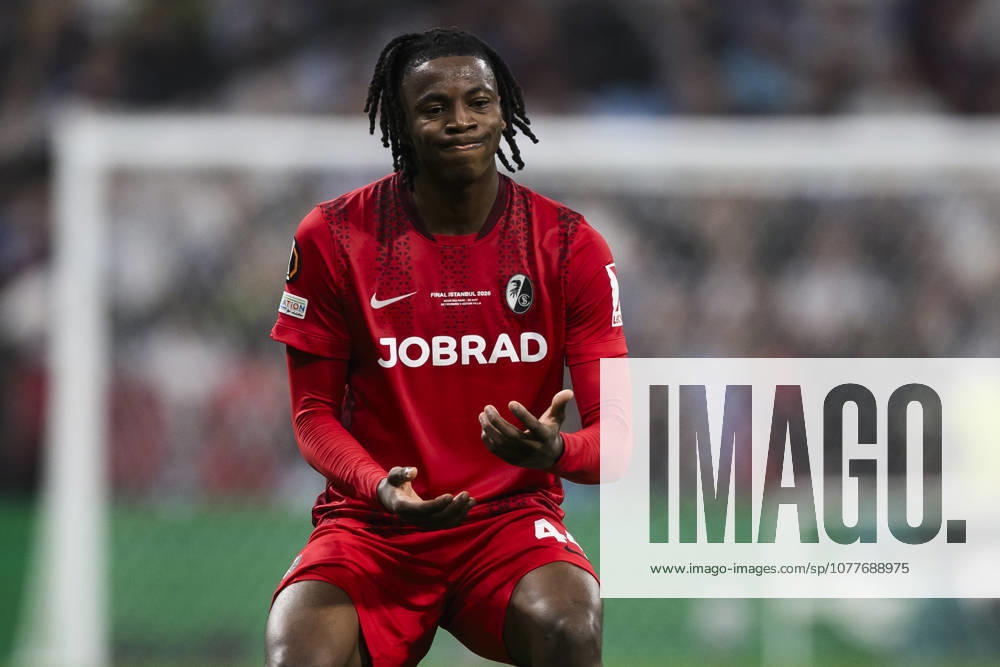 SC Freiburg v Aston Villa FC - UEFA Europa League Johan Manzambi of Freiburg SC reacts during the UEFA Europa League 2025 26 final football match between SC Freiburg and Aston Villa FC. Istanbul Turkey