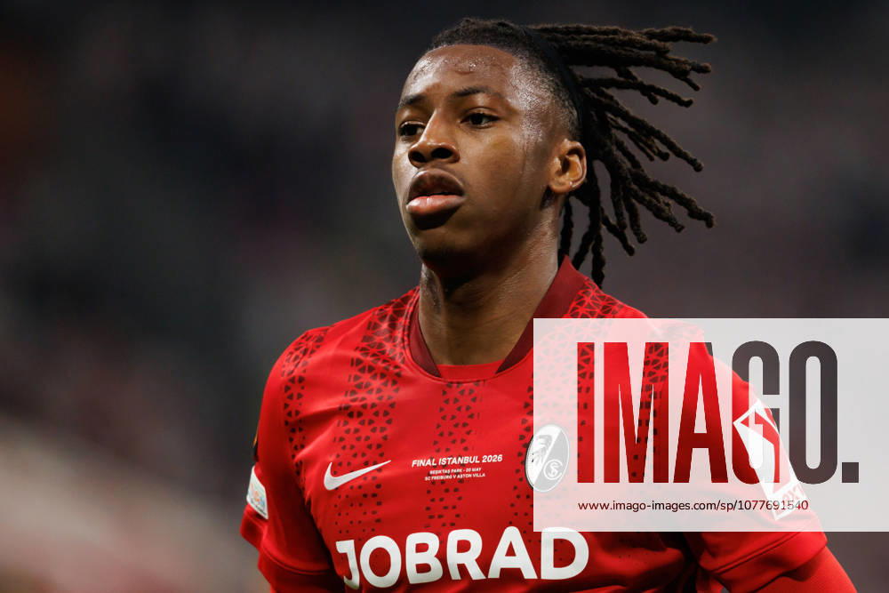 Johan Manzambi seen during the UEFA Europa League 2026 final game between teams of SC Freiburg and Aston Villa FC (Maciej Rogowski Ball Raw Images) Istanbul Besiktas Stadium Turkey
