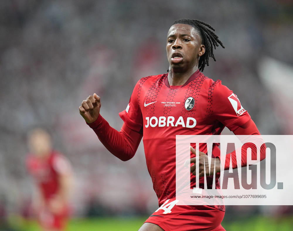 Johan Manzambi of SC Freiburg looks on during the UEFA Europa League Final 2026 match between SC Freiburg and Aston Villa FC at Besiktas Park on May 20, 2026 in Istanbul, Turkey.