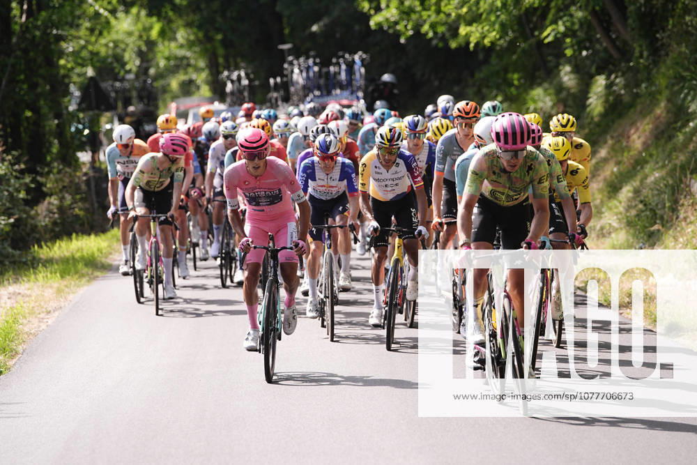 Portugals Afonso Oliveira Eulalio of Bahrain Victorious (Pink jersey) during Stage 12 of the Giro dItalia, from Imperia to Novi Ligure, Italy, Thursday